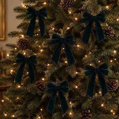 Set of 6 24cm dark green velvet bow SO'HOME