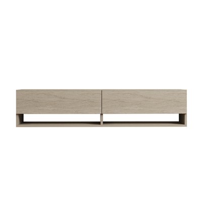 Meuble TV suspendu 2 portes abattantes décor travertin L141 cm - ARGES CALICOSY