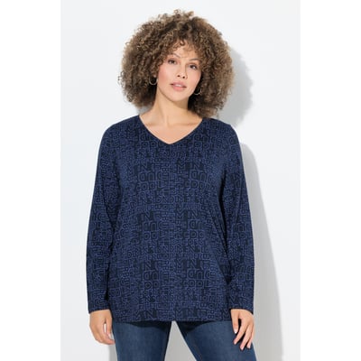 T-shirt imprimé à col V et manches longues ULLA POPKEN