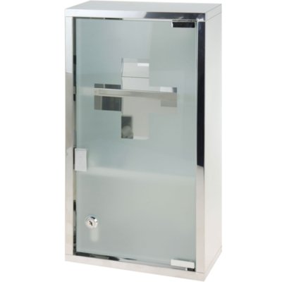 Étagère pharmacie murale en acier inoxydable et verre - 25x12x48cm WADIGA