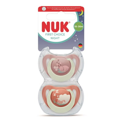 Lot de 2 sucettes nuit phosphorescentes First Choice 18-36 mois NUK