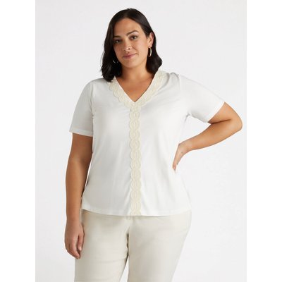 T-shirt avec bord en macramé cousu autour de l’encolure et le long du devant FIORELLA RUBINO