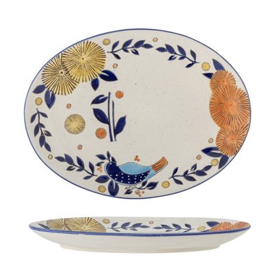 Plat de service grès peint main motif floral  LYNNA BLOOMINGVILLE