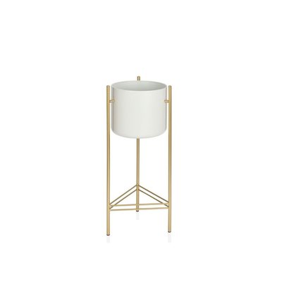Cache-pot sur Pied en Métal Doré et Pot Blanc - Hauteur 66cm WADIGA