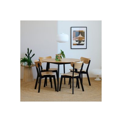 Table ronde en bois chêne/noir D105 + 4 chaises chêne/noir - LETA HELLIN, DEPUIS 1862