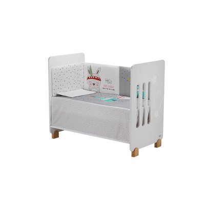 Lit Bébé Star Nature  and  Parure de lit 3 Pcs. Tipi/Oso Gris INTERBABY