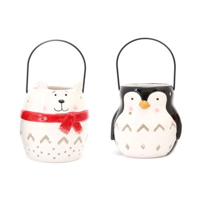 Lot de 2 Déco de Noël lanterne Xmas - Ours et pingouin TOILINUX