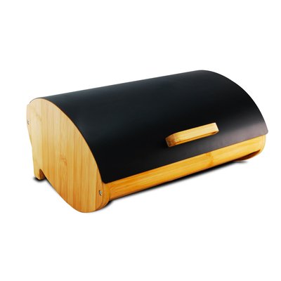 Boîte à pain en bambou et couvercle en métal noir 36x26.5x16cm WADIGA