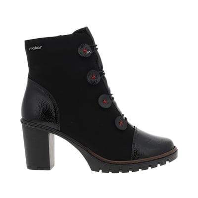 Boots noires à talon décroché haut et à zip avec faux boutons et élastiques RIEKER