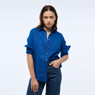 Chemise manches longues unie en lin MONOPRIX