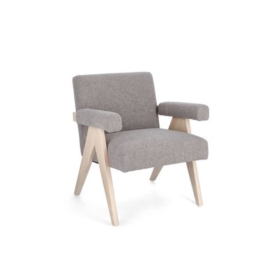 Fauteuil bouclette à accoudoirs et bois naturel - ZAIA HELLIN, DEPUIS 1862