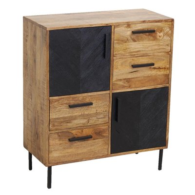Commode en manguier naturel et teinté noir Damier 2 portes + 4 tiroirs AUBRY GASPARD