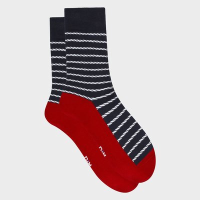 Pair of Crew Socks in Breton Striped Cotton Mix DIM