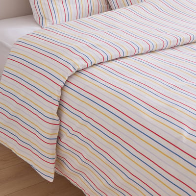 Lot avec housse de couette et deux taies d'oreiller carrées imprimé rayé, 240x220cm et 63x63cm, 100% coton bio GOTS MONOPRIX