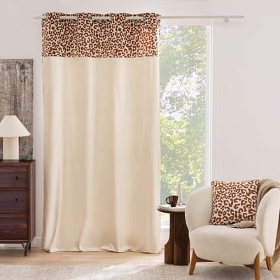 Rideau tamisant en polycoton avec bandeau jacquard chenille léopard DOUCEUR D'INTÉRIEUR