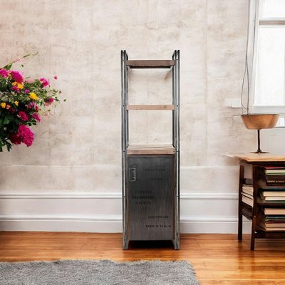 Étagère colonne 60x210cm style industriel 1 porte et 4 niveaux bois recylé et métal CARAVELLE PIER IMPORT