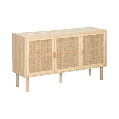 Buffet décor bois et cannage 3 portes 120cm CAMARGUE SWEEEK