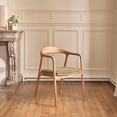 Chaise en teck massif assise velours côtelé kaki  AMBRE BERAH GETAH