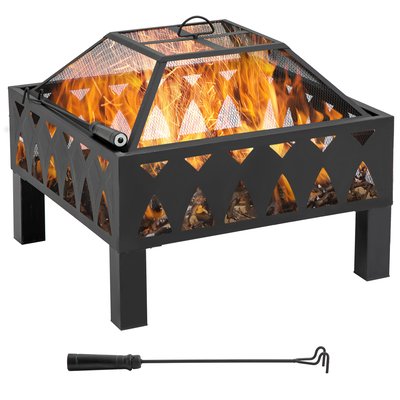 Brasero boule de feu couvercle tisonnier métal noir OUTSUNNY