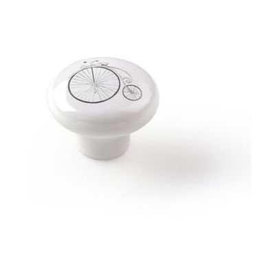Bouton De Meuble Rond, Porcelaine, Motif Vélo, Diam. 40 Mm REI