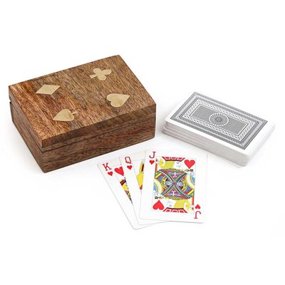 Jeu de cartes avec boite de rangement en manguier JARDINDECO