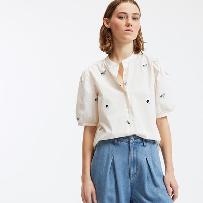 Camisa con bordado floral, cuello mao, mangas globo LA REDOUTE COLLECTIONS