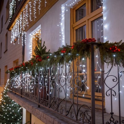 Rideau lumineux stalactite d'extérieur 10 m 600 LED blanc froid à effets avec minuteur sur secteur FEERIC LIGHTS & CHRISTMAS