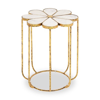 Petal Design Side Table with Marble Top and Distressed Gold Frame SO'HOME