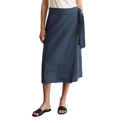 Jupe portefeuille évasée en lin avec un large ruban à nouer à la taille MARC O'POLO