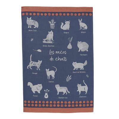 Torchon imprimé en jacquard de coton, RACES DE CHATS COUCKE