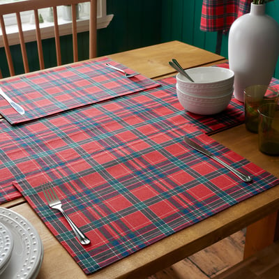 Tartan Check Christmas Cotton Dining Placemat 4 Pack CATHERINE LANSFIELD