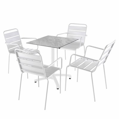 Table en HPL inclinable pied blanc et 2 chaises en métal, OPERA OVIALA