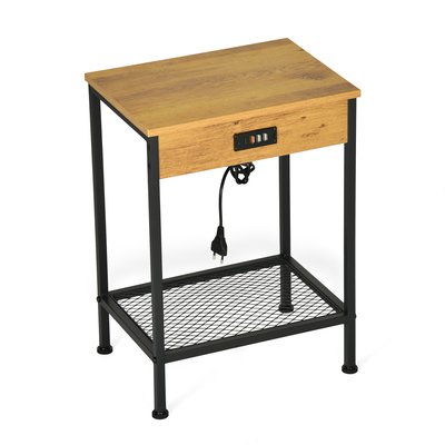 Table de chevet en métal et imitation bois, OAKHAMNIGHT MEUBLES COSY