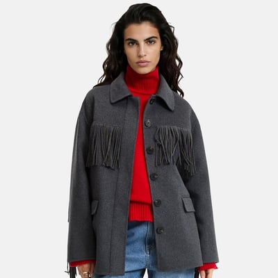 Manteau à franges en laine mélangé LA REDOUTE COLLECTIONS