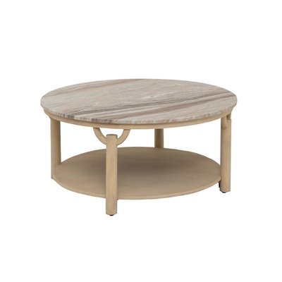 Table basse ronde en bois de manguier et marbre  ISABELLA MADE IN MEUBLES 