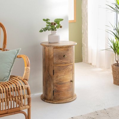 Table de chevet ronde en bois de manguier avec porte  MAËVA MADE IN MEUBLES 
