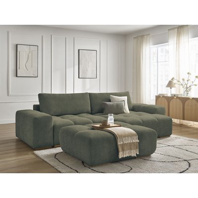 Canapé d'angle convertible 5 places en tissu bouclette avec pouf, ANAKIN BOBOCHIC