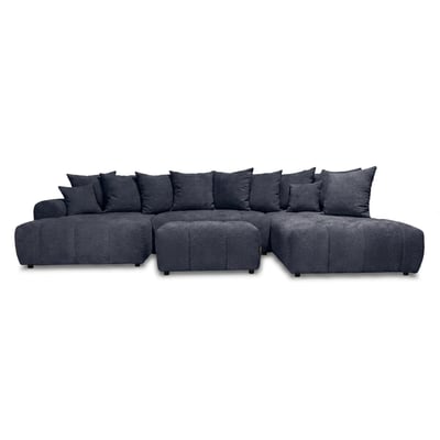 Canapé panoramique convertible 6 places en tissu bouclette avec pouf, ROXELANE BOBOCHIC