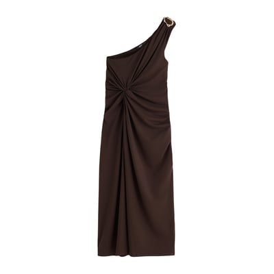 Robe mi-longue asymétrique nouée/détail doré NEXT