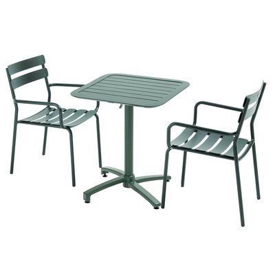 Table de terrasse 70x70 cm inclinable en aluminium et 2 chaises avec accoudoirs, ALMADA OVIALA