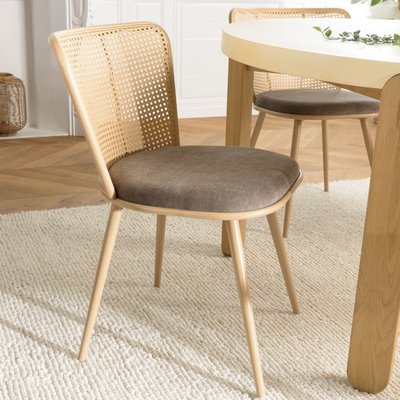Chaise moderne dossier rotin assise velours taupe (lot de 2) LOANO PIER IMPORT
