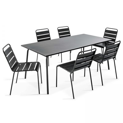 Salon de jardin table et 6 chaises en métal, PALAVAS OVIALA
