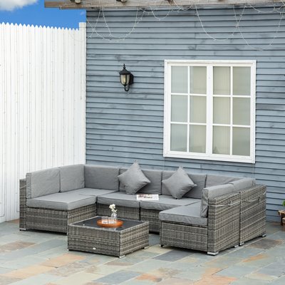 Salon de jardin 7 pièces modulables résine tressée grise OUTSUNNY