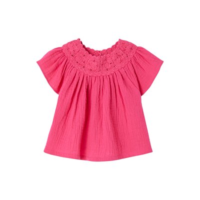 Blouse en gaze de coton encolure en crochet VERTBAUDET