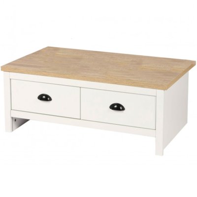 Table basse bois et blanc 2 tiroirs - 90x53x36cm WADIGA