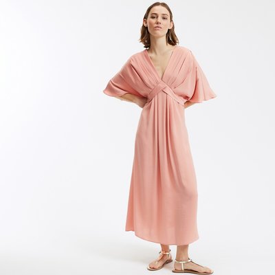 Vestido comprido evasé, decote em V, mangas pelo cotovelo LA REDOUTE COLLECTIONS