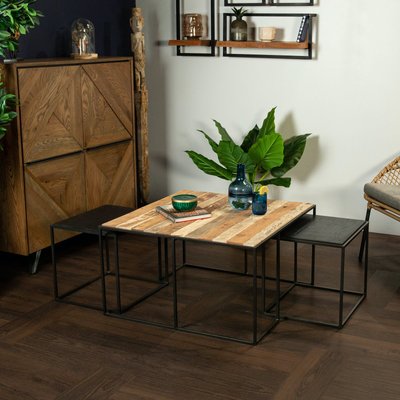 Table basse gigogne en bois recyclé et métal style industriel lot de 3 tables 80 cm DUMAI PIER IMPORT