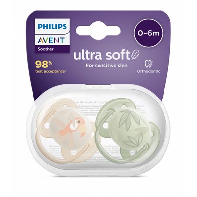Lot de 2 sucettes Ultra douces 0/6 mois Coloris neutres SCF091/32 PHILIPS AVENT