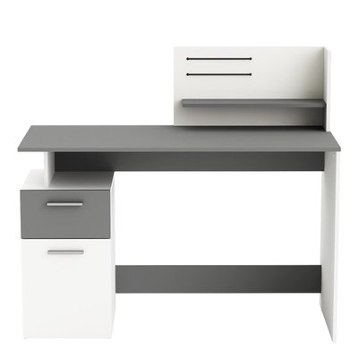 Bureau 1 Porte et 1 Tiroir, Décor Gris et Blanc L121,5 cm - Platon CALICOSY