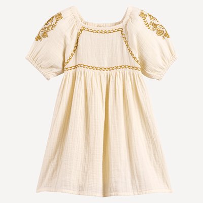 Robe manches courtes brodée en gaze de coton LA REDOUTE COLLECTIONS
